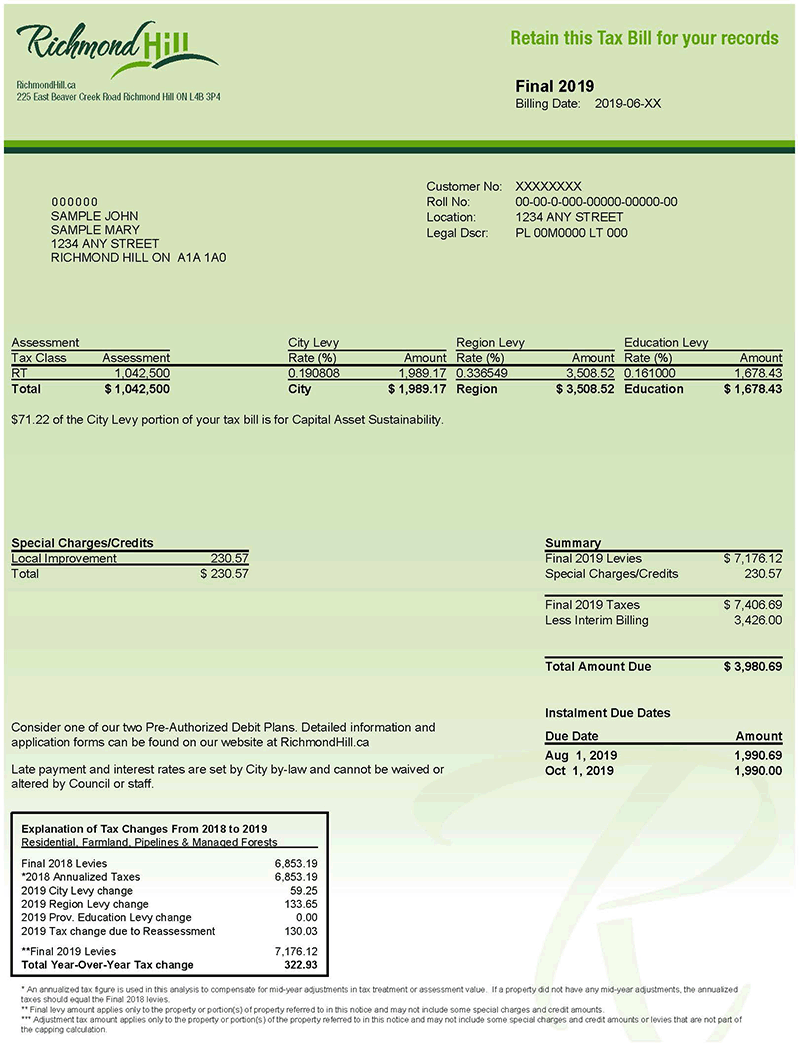 Sample Property Tax Bills